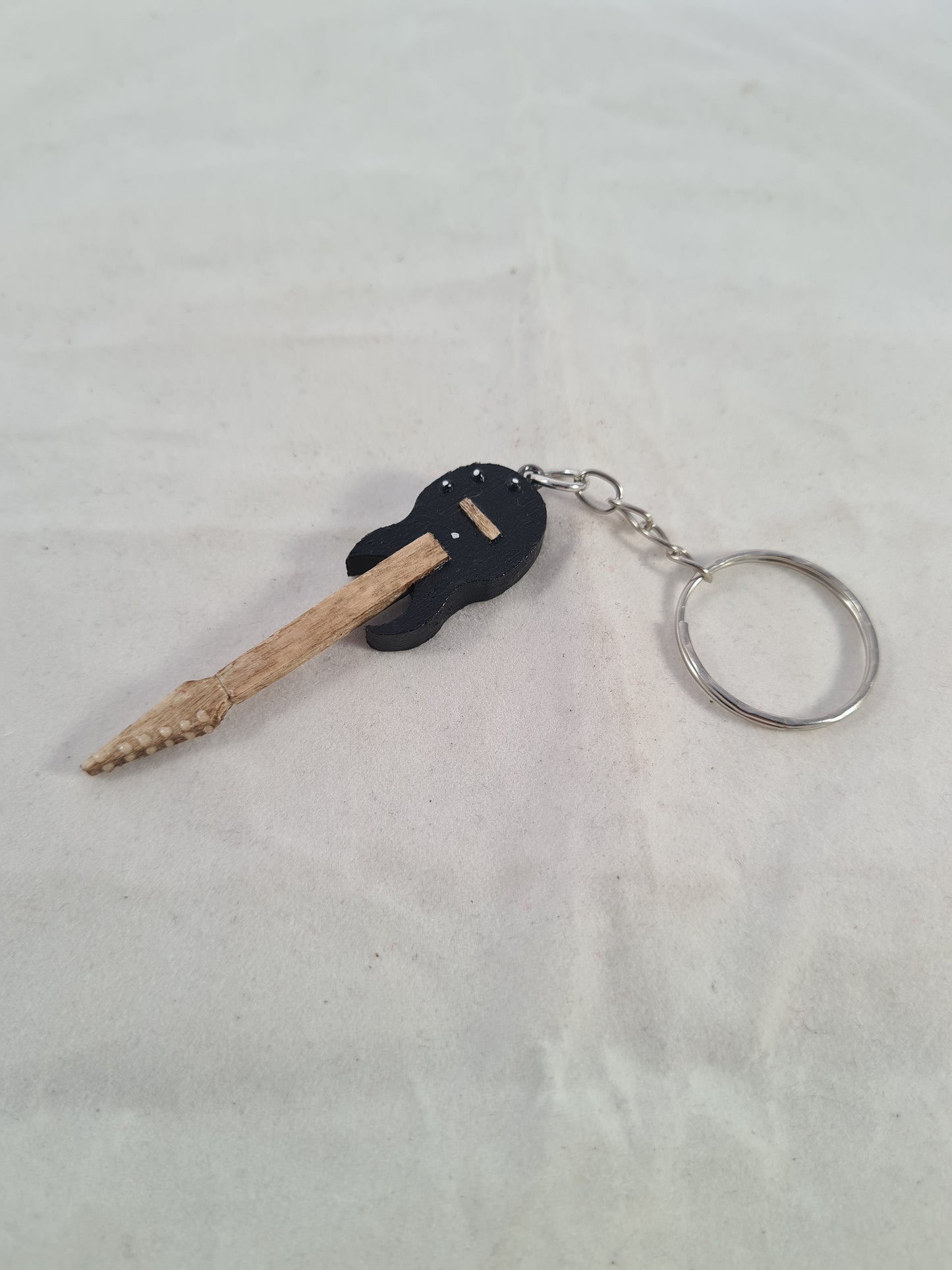 Black Electric Guitar Keyring/Keychain - Handcrafted Wooden Matchstick Figures - Gifts, Ornaments and Decor By Tiggidy Designs