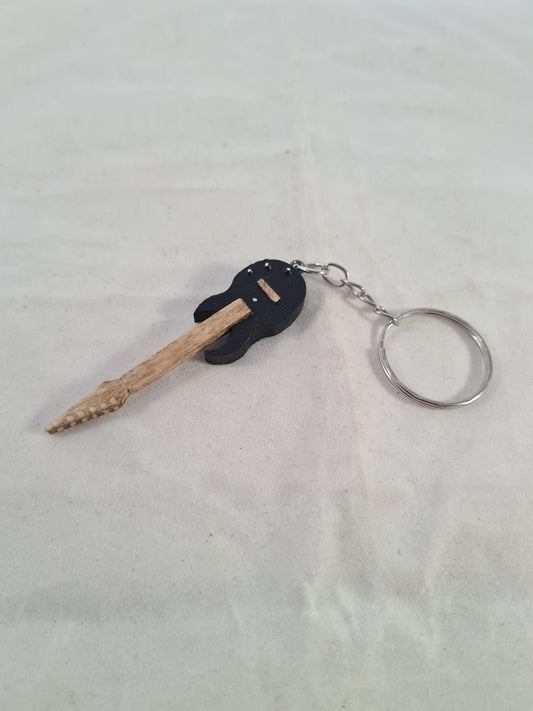 Black Electric Guitar Keyring/Keychain - Handcrafted Wooden Matchstick Figures - Gifts, Ornaments and Decor By Tiggidy Designs