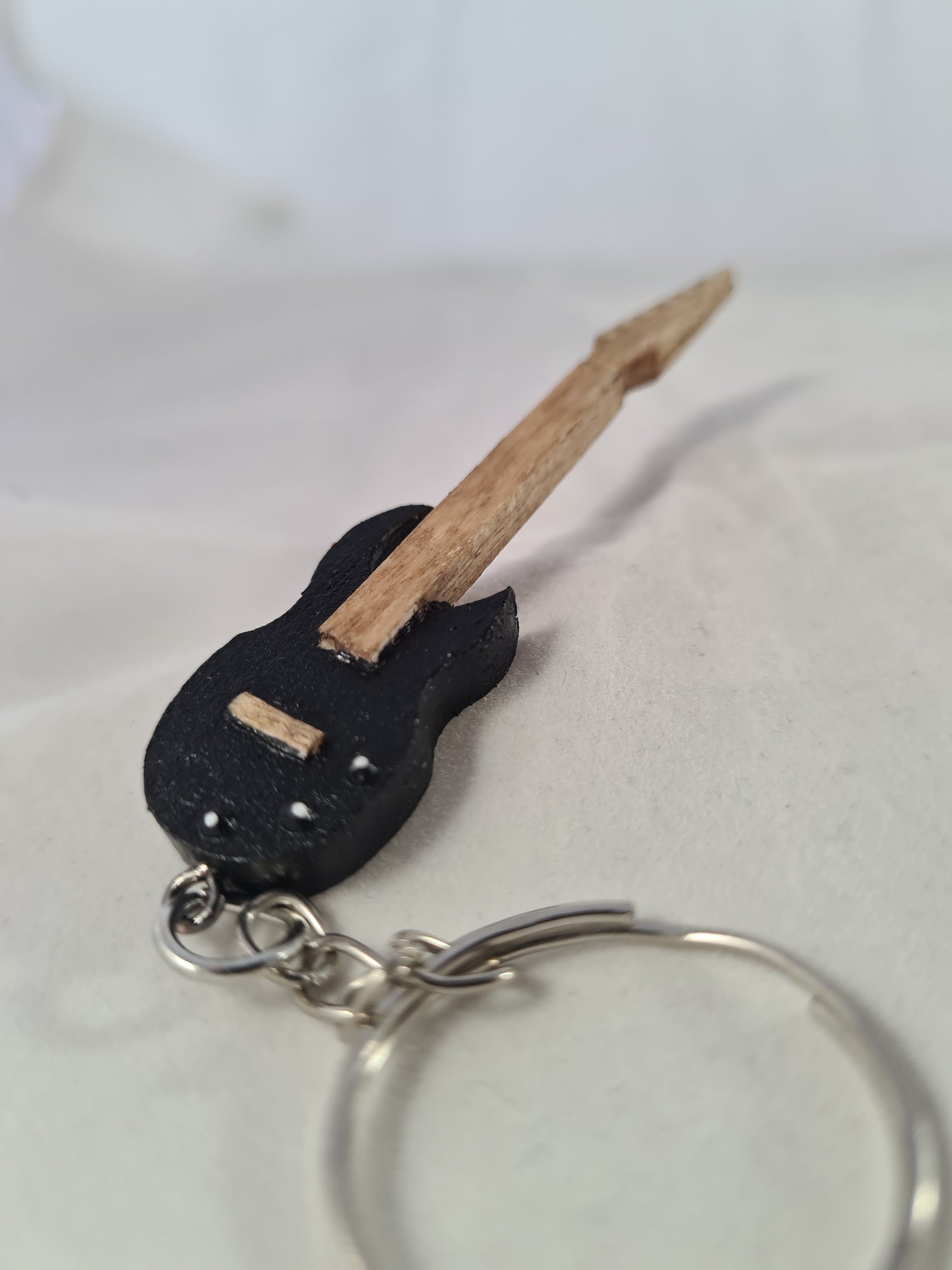 Black Electric Guitar Keyring/Keychain - Handcrafted Wooden Matchstick Figures - Gifts, Ornaments and Decor By Tiggidy Designs