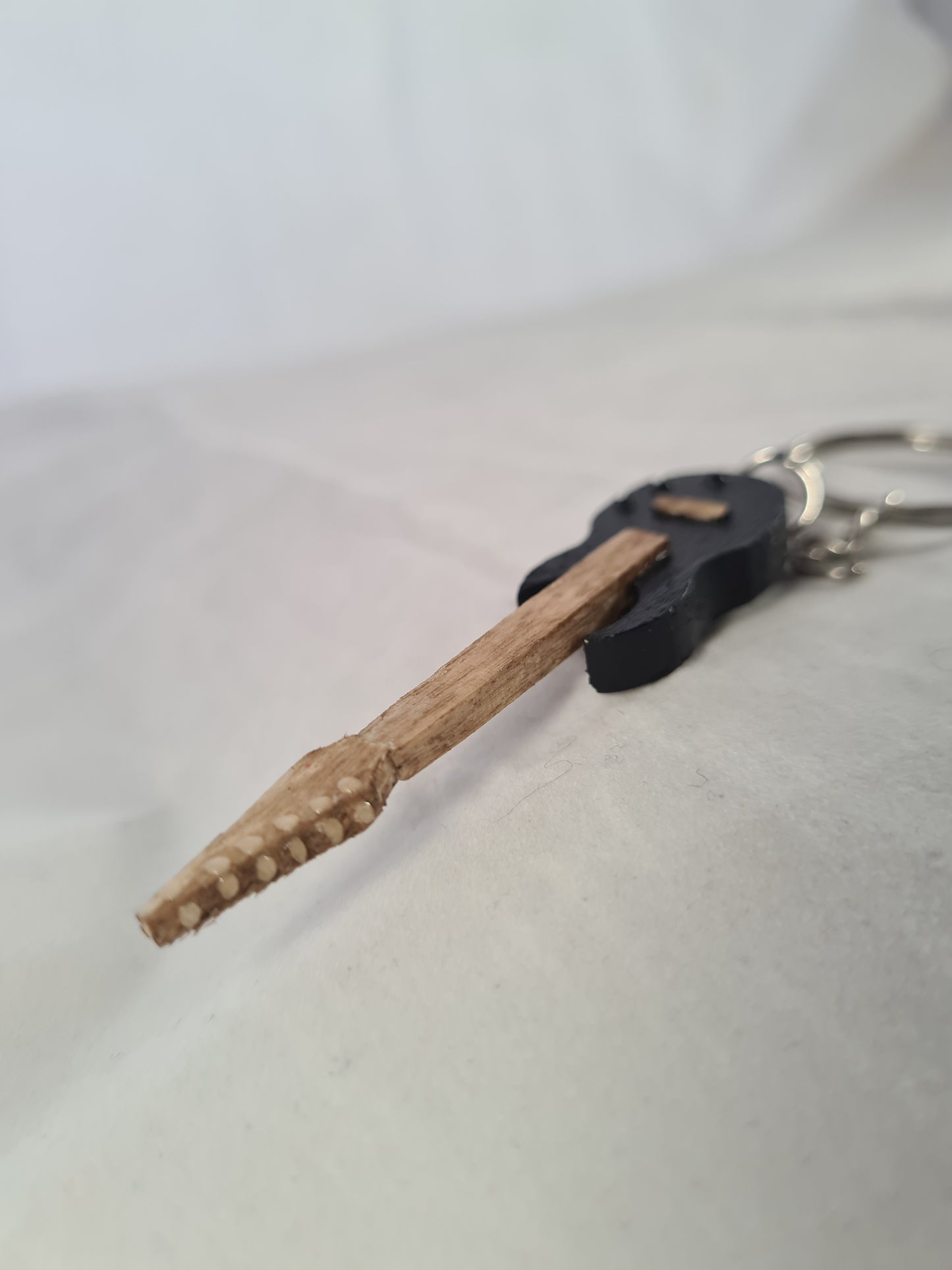 Black Electric Guitar Keyring/Keychain - Handcrafted Wooden Matchstick Figures - Gifts, Ornaments and Decor By Tiggidy Designs