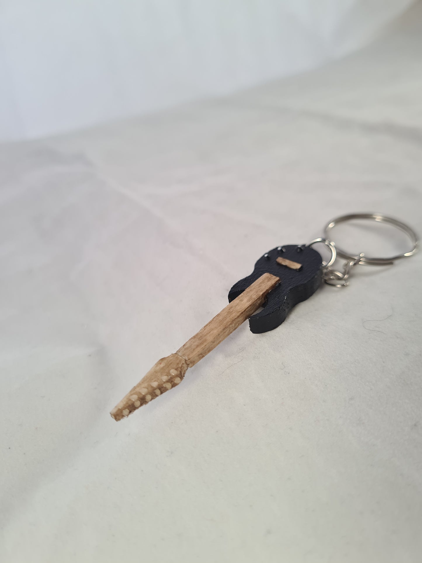 Black Electric Guitar Keyring/Keychain - Handcrafted Wooden Matchstick Figures - Gifts, Ornaments and Decor By Tiggidy Designs