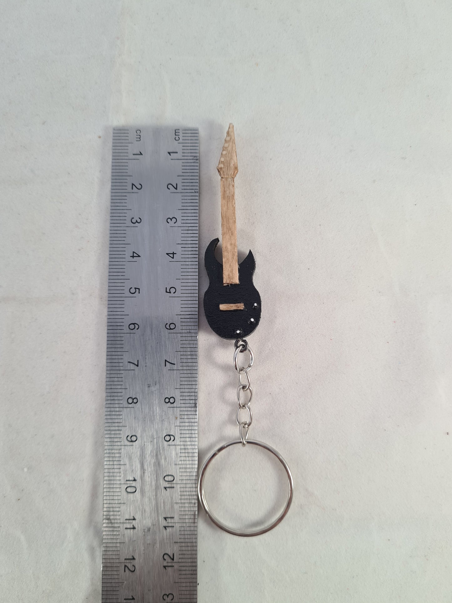 Black Electric Guitar Keyring/Keychain - Handcrafted Wooden Matchstick Figures - Gifts, Ornaments and Decor By Tiggidy Designs