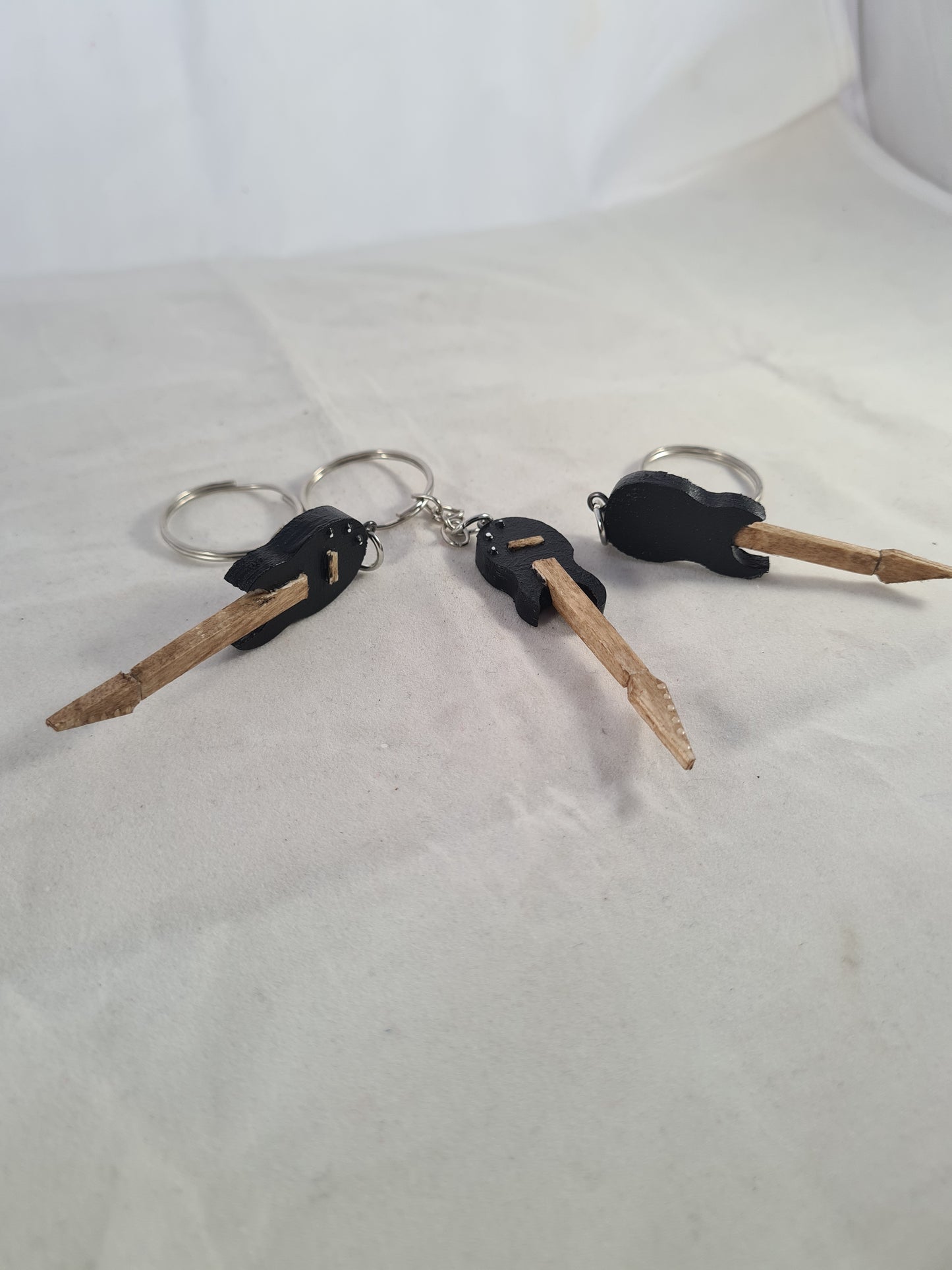 Black Electric Guitar Keyring/Keychain - Handcrafted Wooden Matchstick Figures - Gifts, Ornaments and Decor By Tiggidy Designs