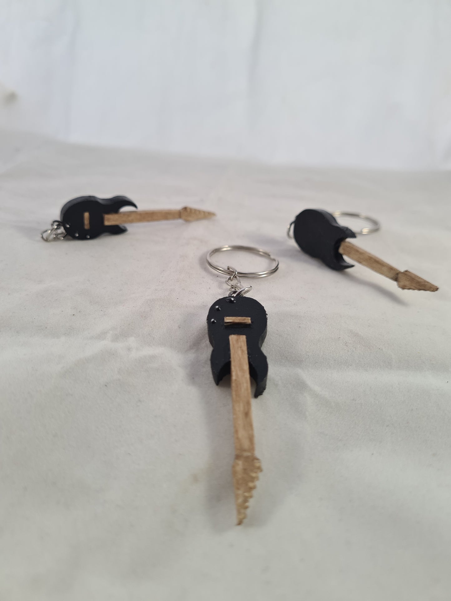 Black Electric Guitar Keyring/Keychain - Handcrafted Wooden Matchstick Figures - Gifts, Ornaments and Decor By Tiggidy Designs