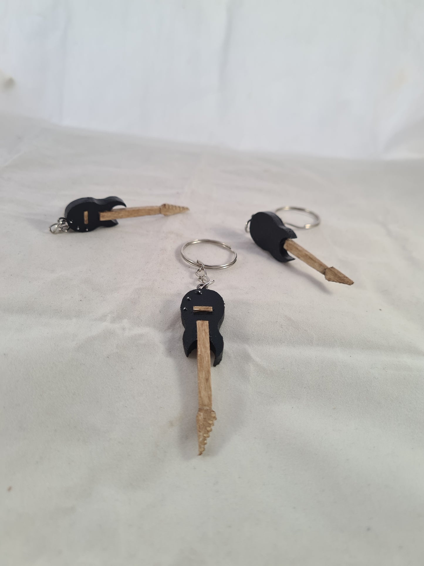 Black Electric Guitar Keyring/Keychain - Handcrafted Wooden Matchstick Figures - Gifts, Ornaments and Decor By Tiggidy Designs