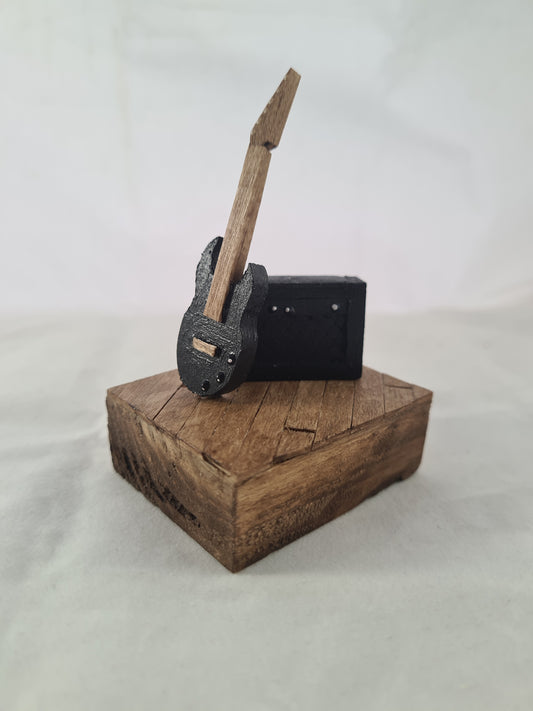 Palm Sized Rock and Roll - Black - Handcrafted Wooden Matchstick Figures - Gifts, Ornaments and Decor By Tiggidy Designs