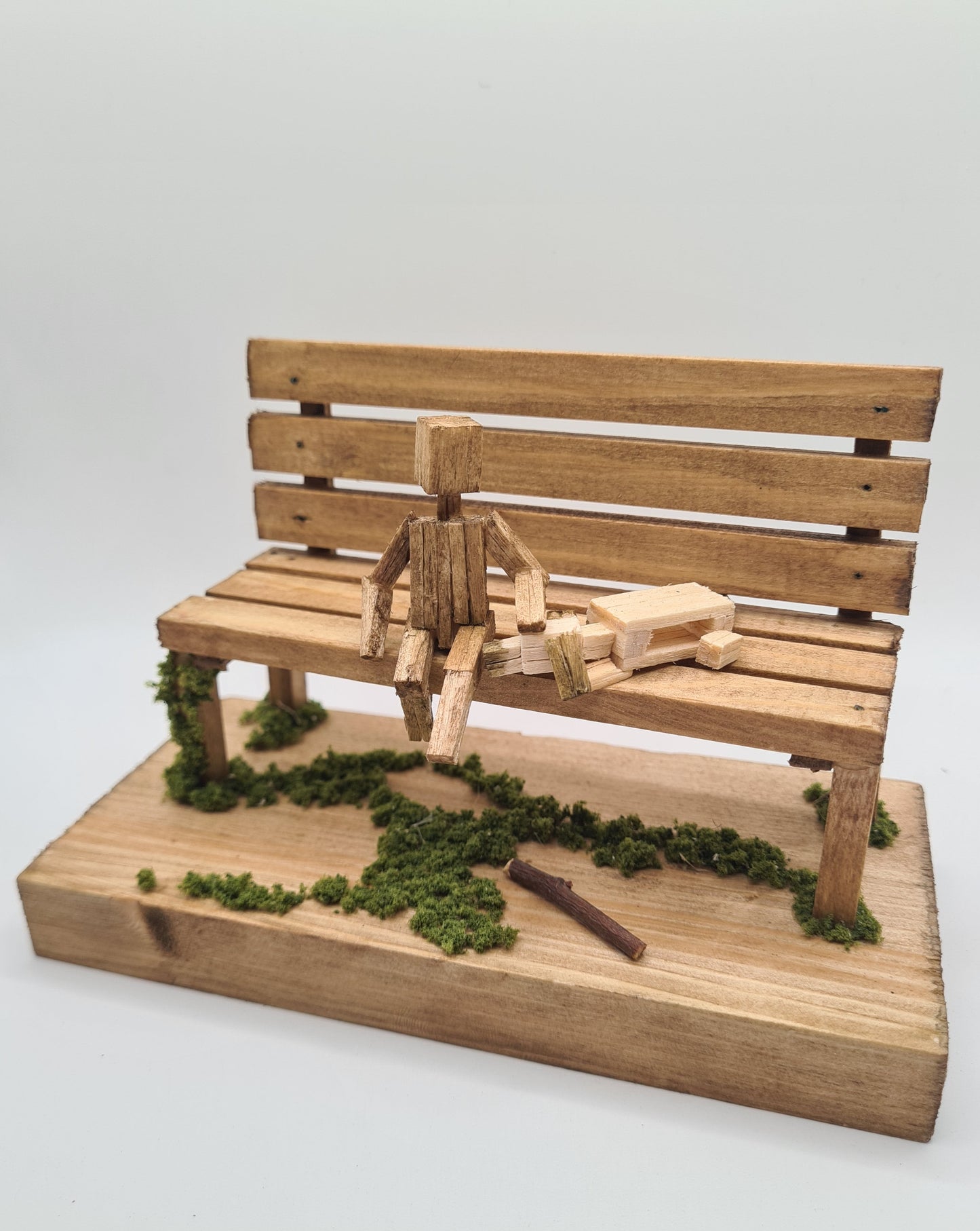 Doggo And Kid Sitting On The Bench - Handcrafted Wooden Matchstick Figures - Gifts, Ornaments and Decor By Tiggidy Designs