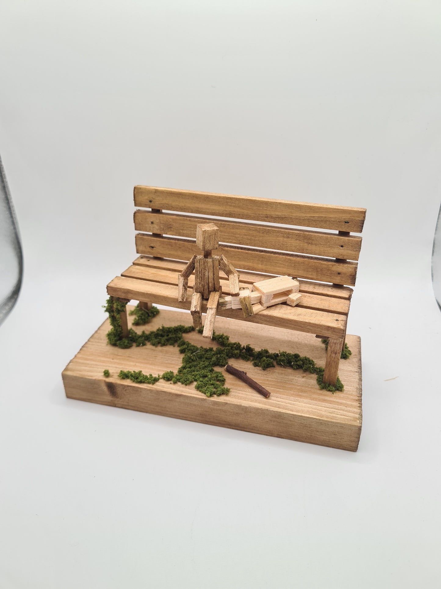 Doggo And Kid Sitting On The Bench - Handcrafted Wooden Matchstick Figures - Gifts, Ornaments and Decor By Tiggidy Designs