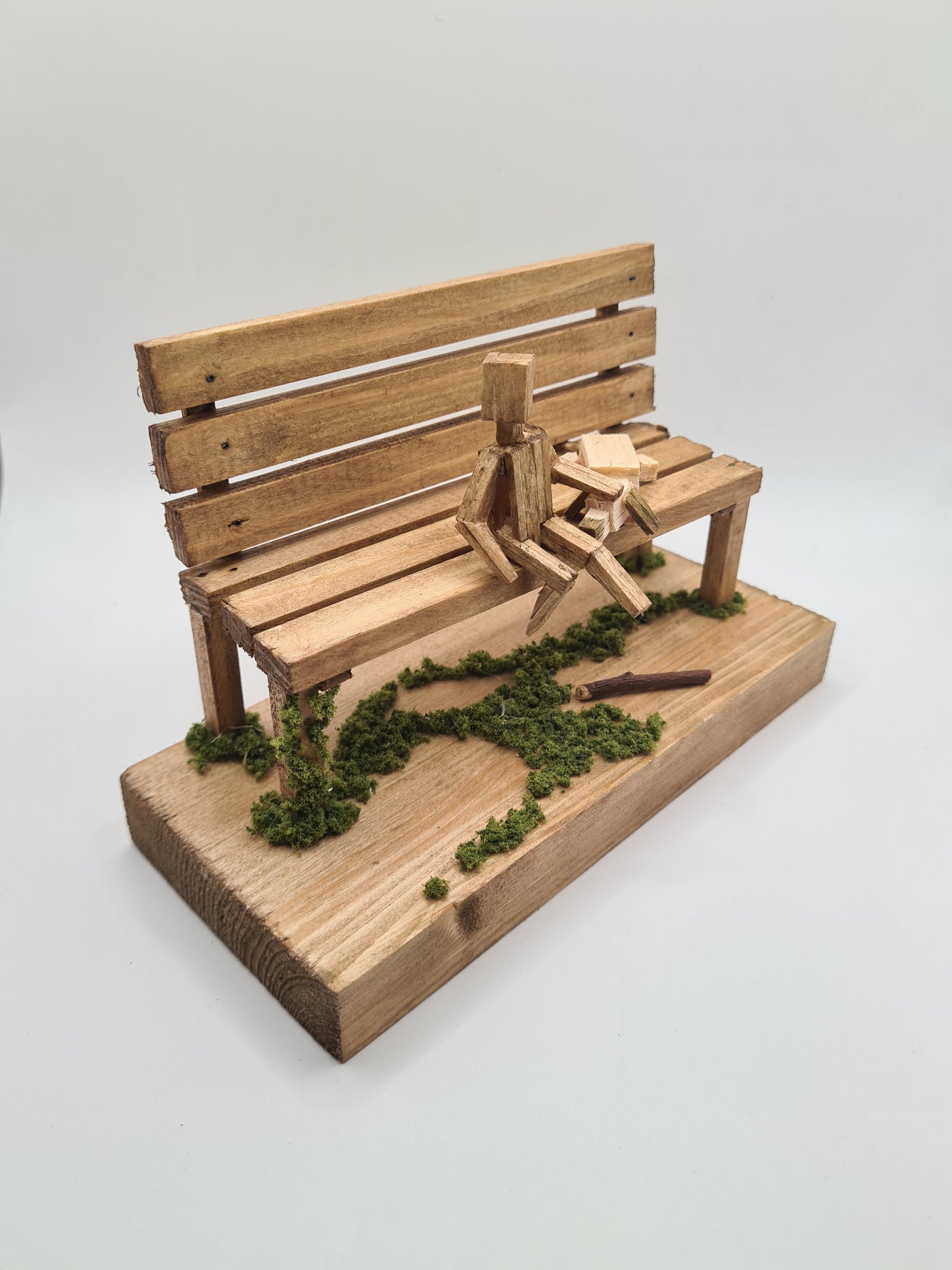 Doggo And Kid Sitting On The Bench - Handcrafted Wooden Matchstick Figures - Gifts, Ornaments and Decor By Tiggidy Designs