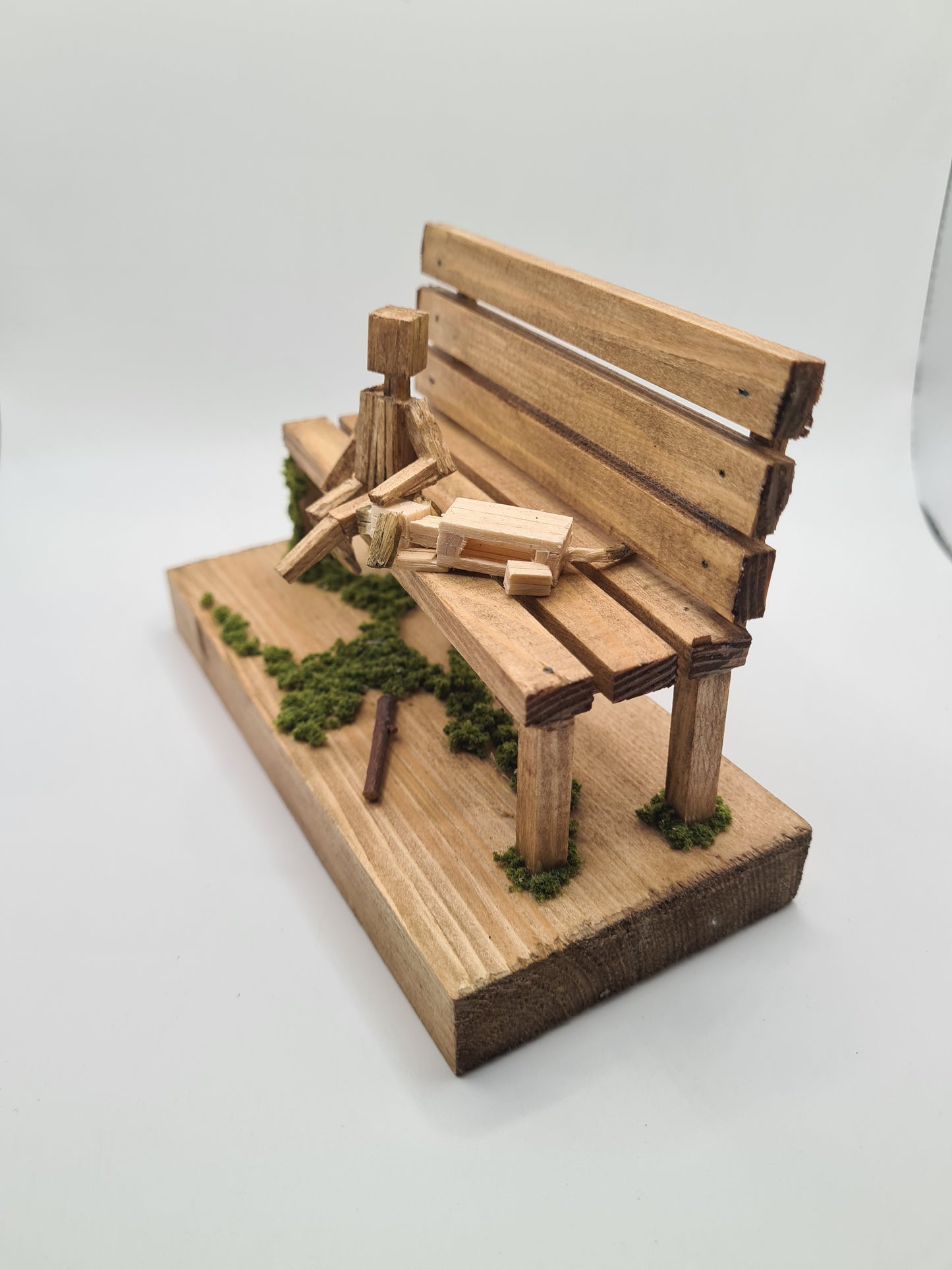 Doggo And Kid Sitting On The Bench - Handcrafted Wooden Matchstick Figures - Gifts, Ornaments and Decor By Tiggidy Designs