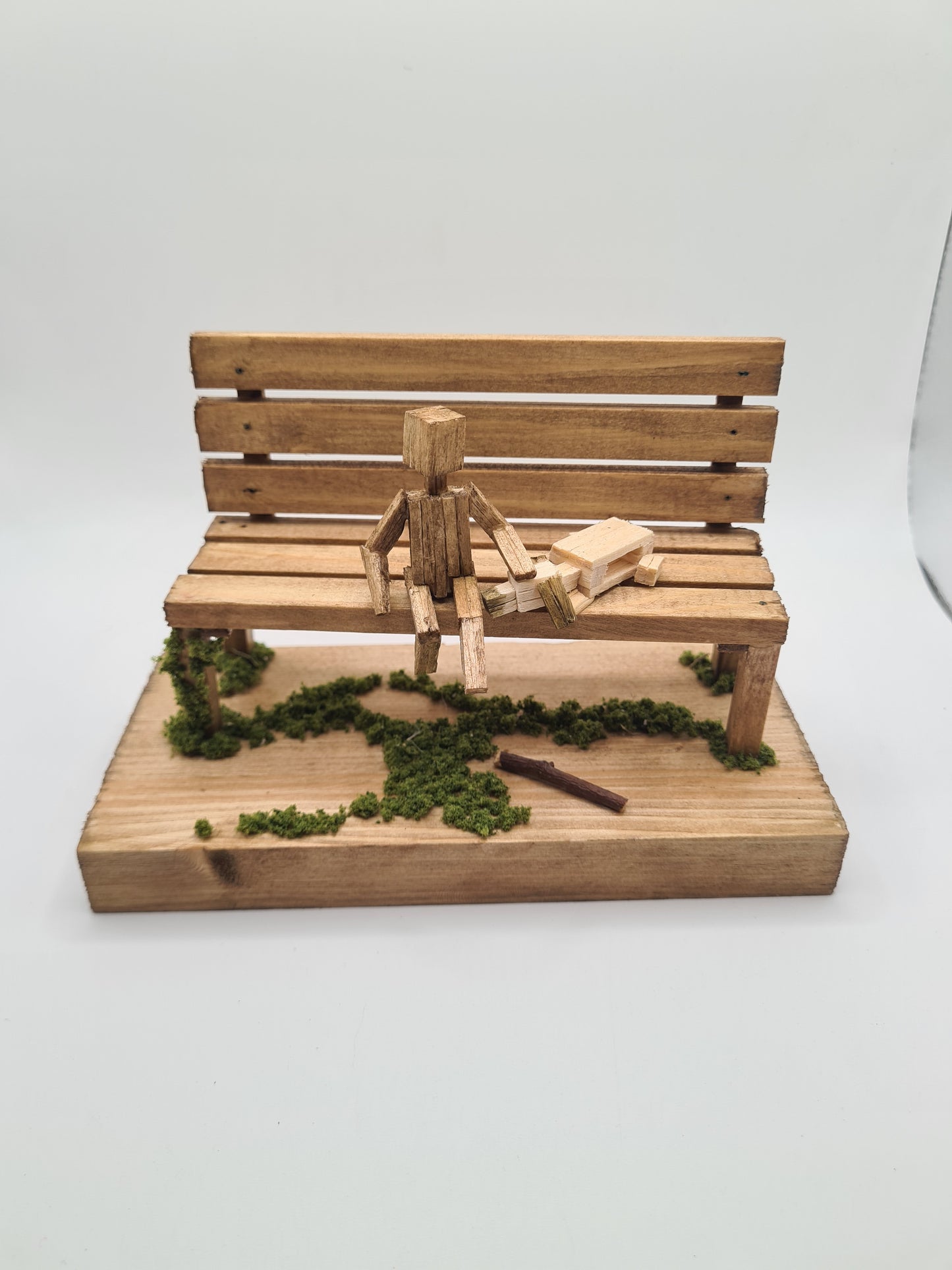 Doggo And Kid Sitting On The Bench - Handcrafted Wooden Matchstick Figures - Gifts, Ornaments and Decor By Tiggidy Designs