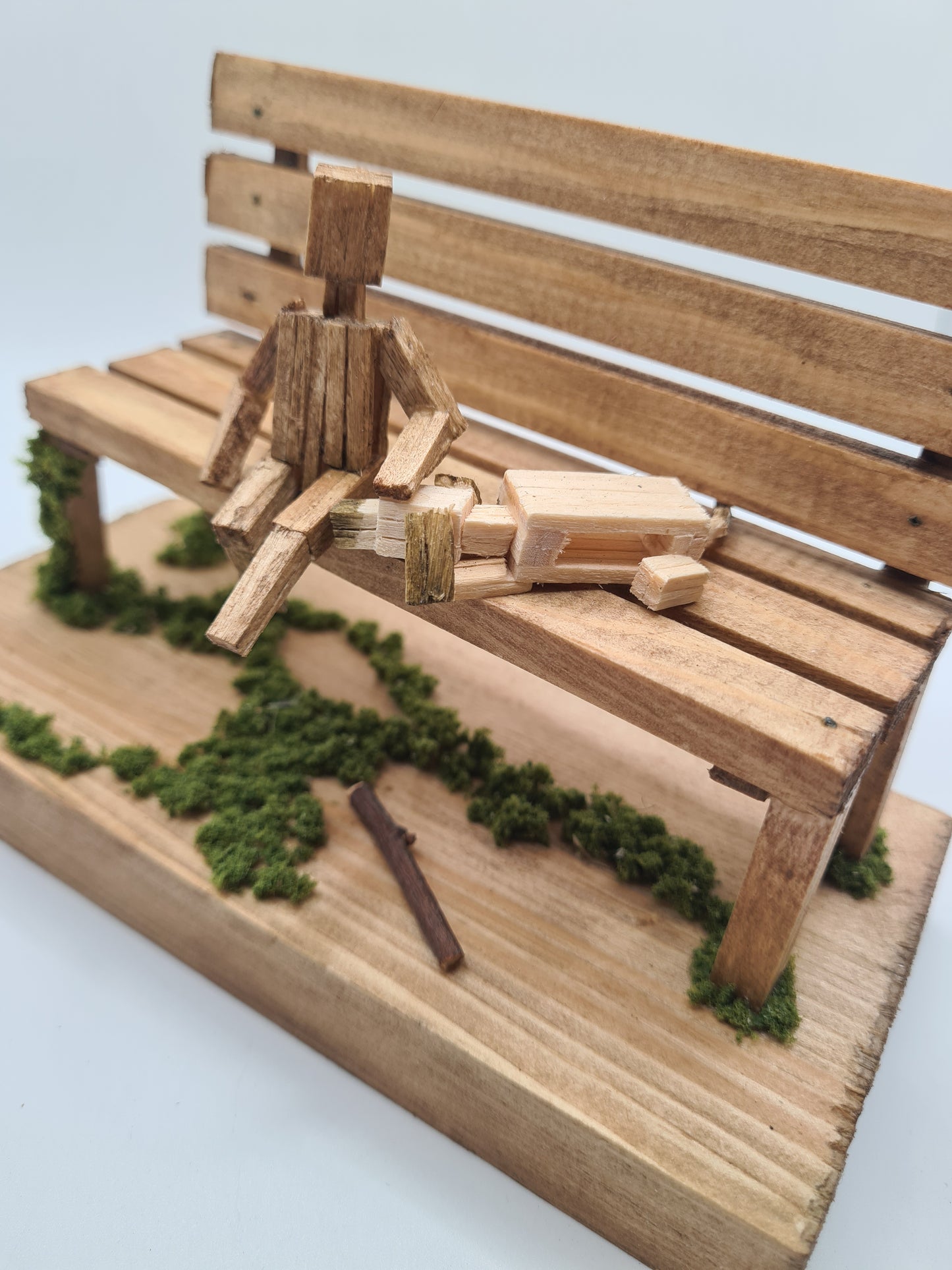 Doggo And Kid Sitting On The Bench - Handcrafted Wooden Matchstick Figures - Gifts, Ornaments and Decor By Tiggidy Designs