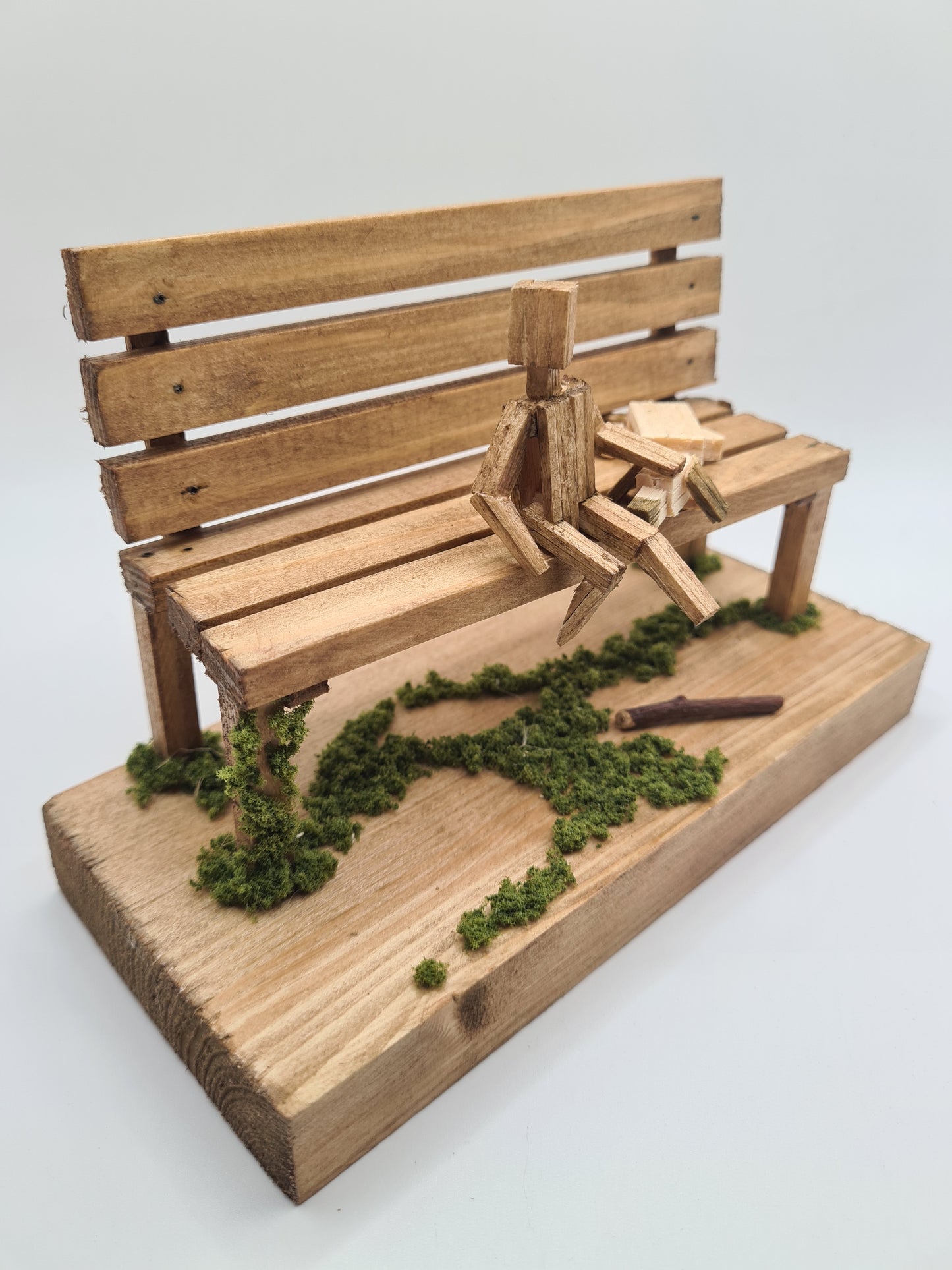 Doggo And Kid Sitting On The Bench - Handcrafted Wooden Matchstick Figures - Gifts, Ornaments and Decor By Tiggidy Designs