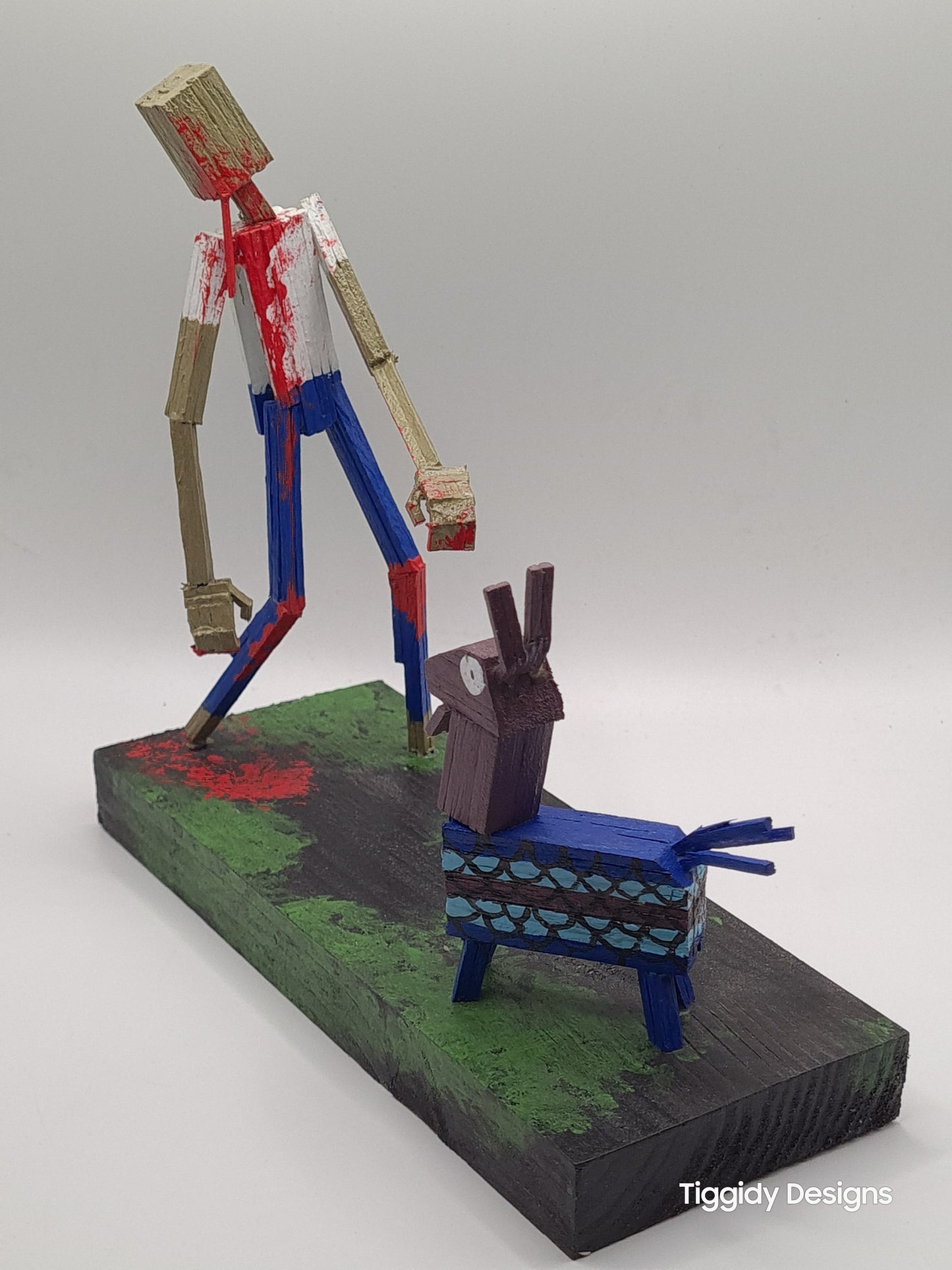 Zombie Vs Loot Llama One- Handcrafted Wooden Matchstick Figures - Gifts, Ornaments and Decor By Tiggidy Designs