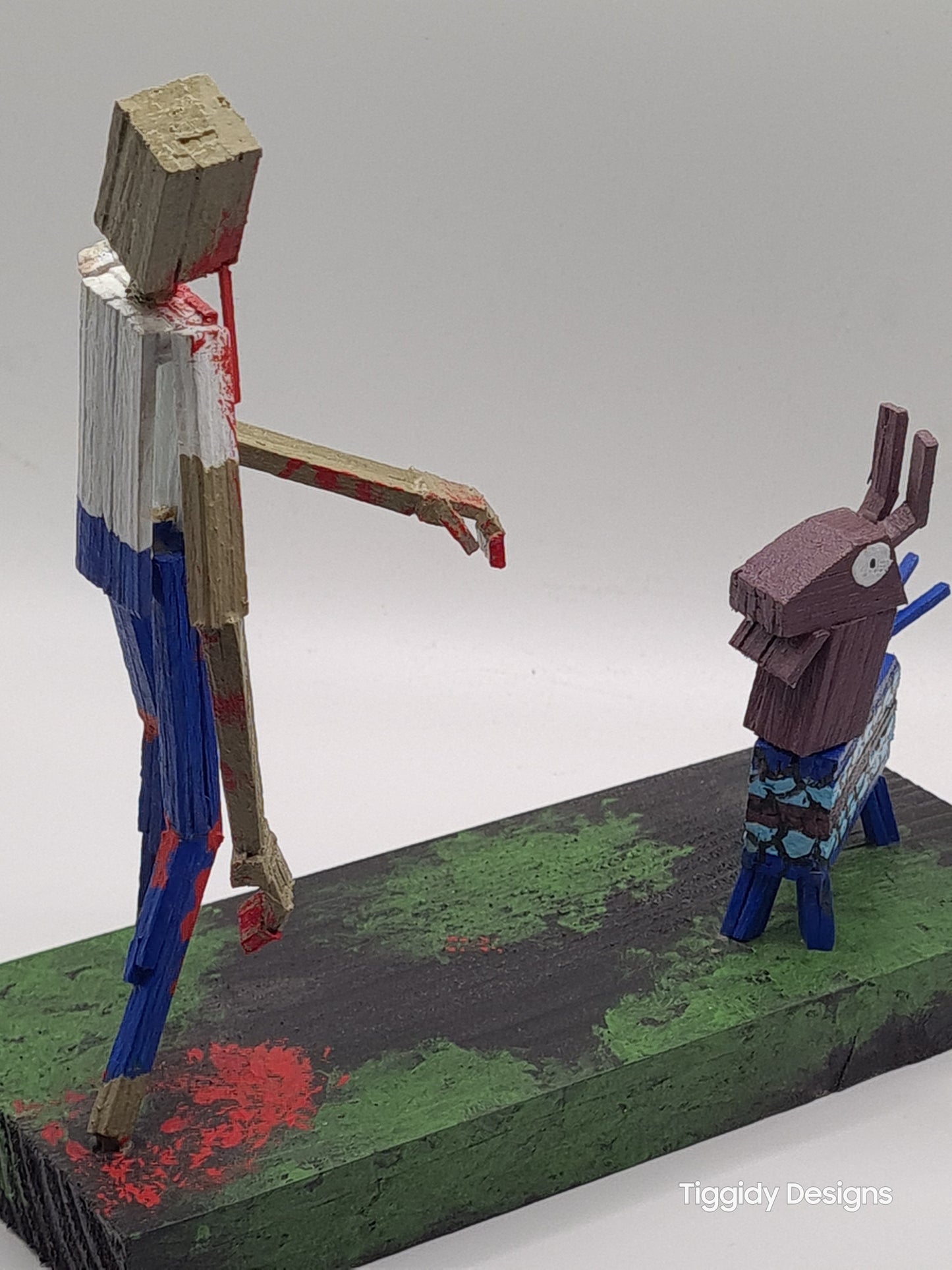 Zombie Vs Loot Llama One- Handcrafted Wooden Matchstick Figures - Gifts, Ornaments and Decor By Tiggidy Designs