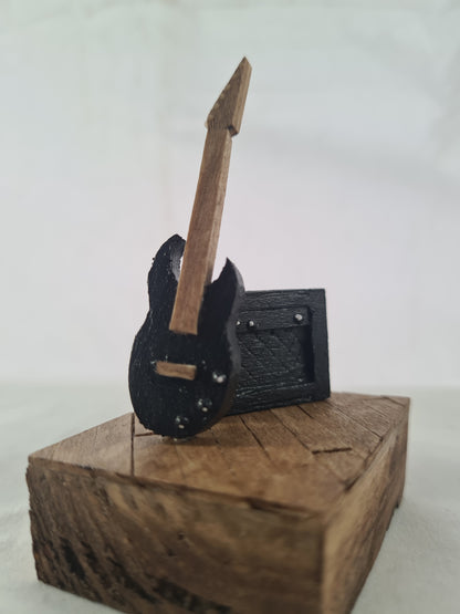 Palm Sized Rock and Roll - Black - Handcrafted Wooden Matchstick Figures - Gifts, Ornaments and Decor By Tiggidy Designs
