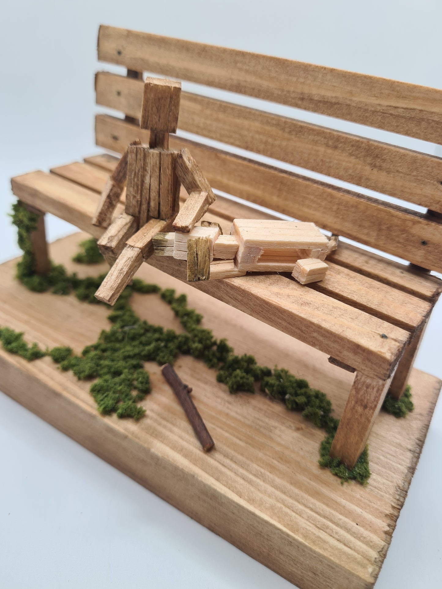 Doggo And Kid Sitting On The Bench - Handcrafted Wooden Matchstick Figures - Gifts, Ornaments and Decor By Tiggidy Designs