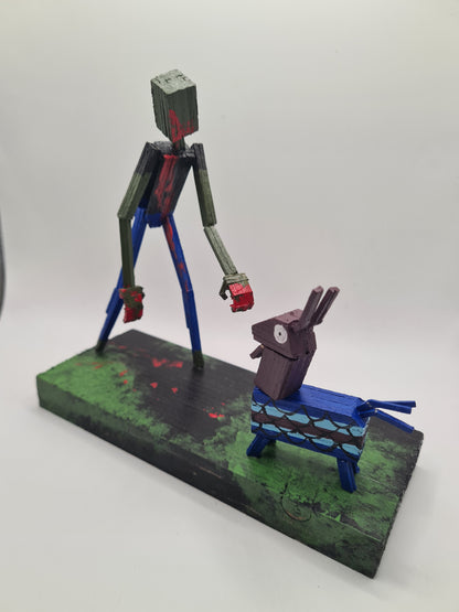 Zombie Vs Loot Llama Two -  Handcrafted Wooden Matchstick Figures - Gifts, Ornaments and Decor By Tiggidy Designs