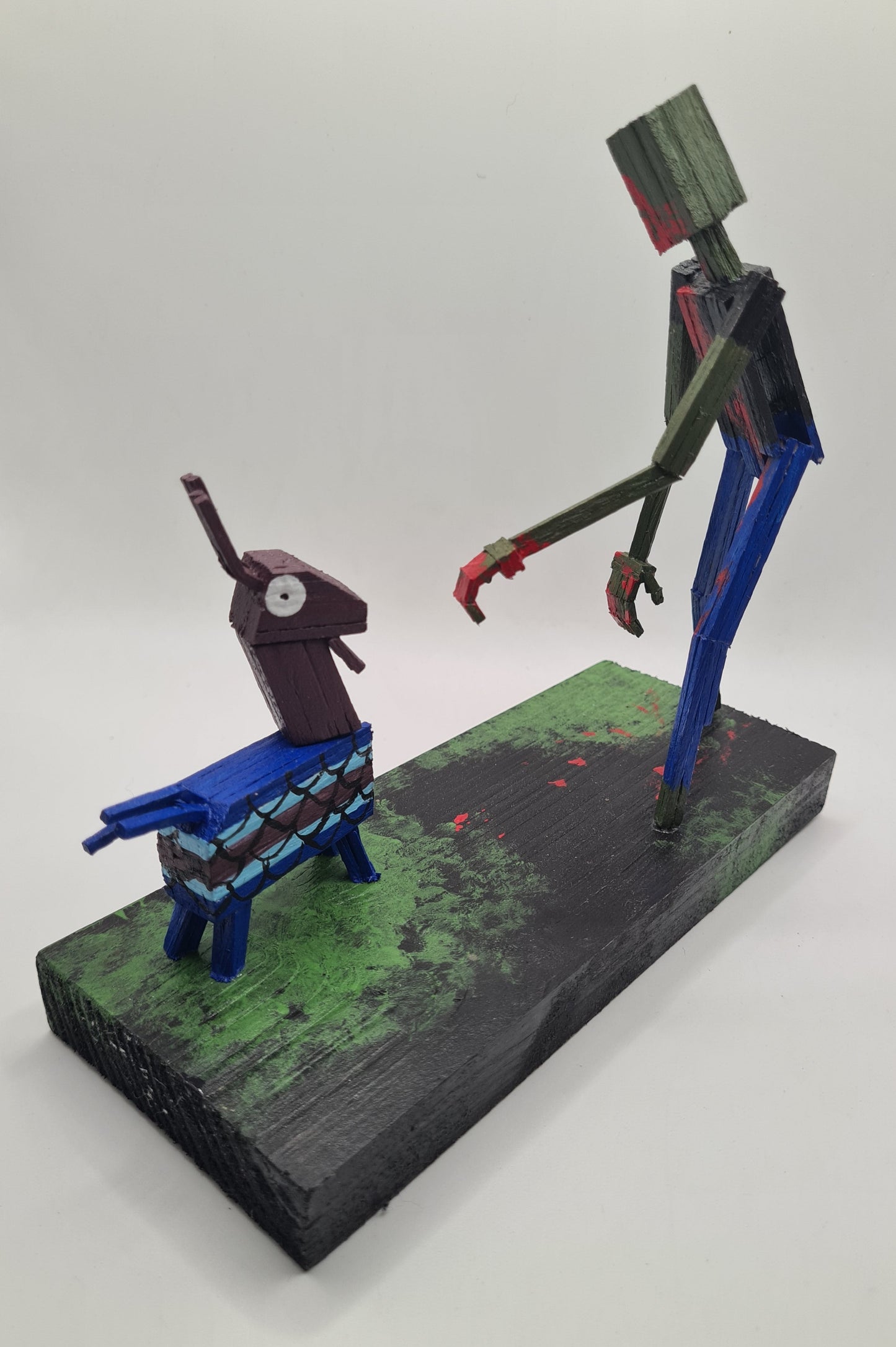 Zombie Vs Loot Llama Two -  Handcrafted Wooden Matchstick Figures - Gifts, Ornaments and Decor By Tiggidy Designs