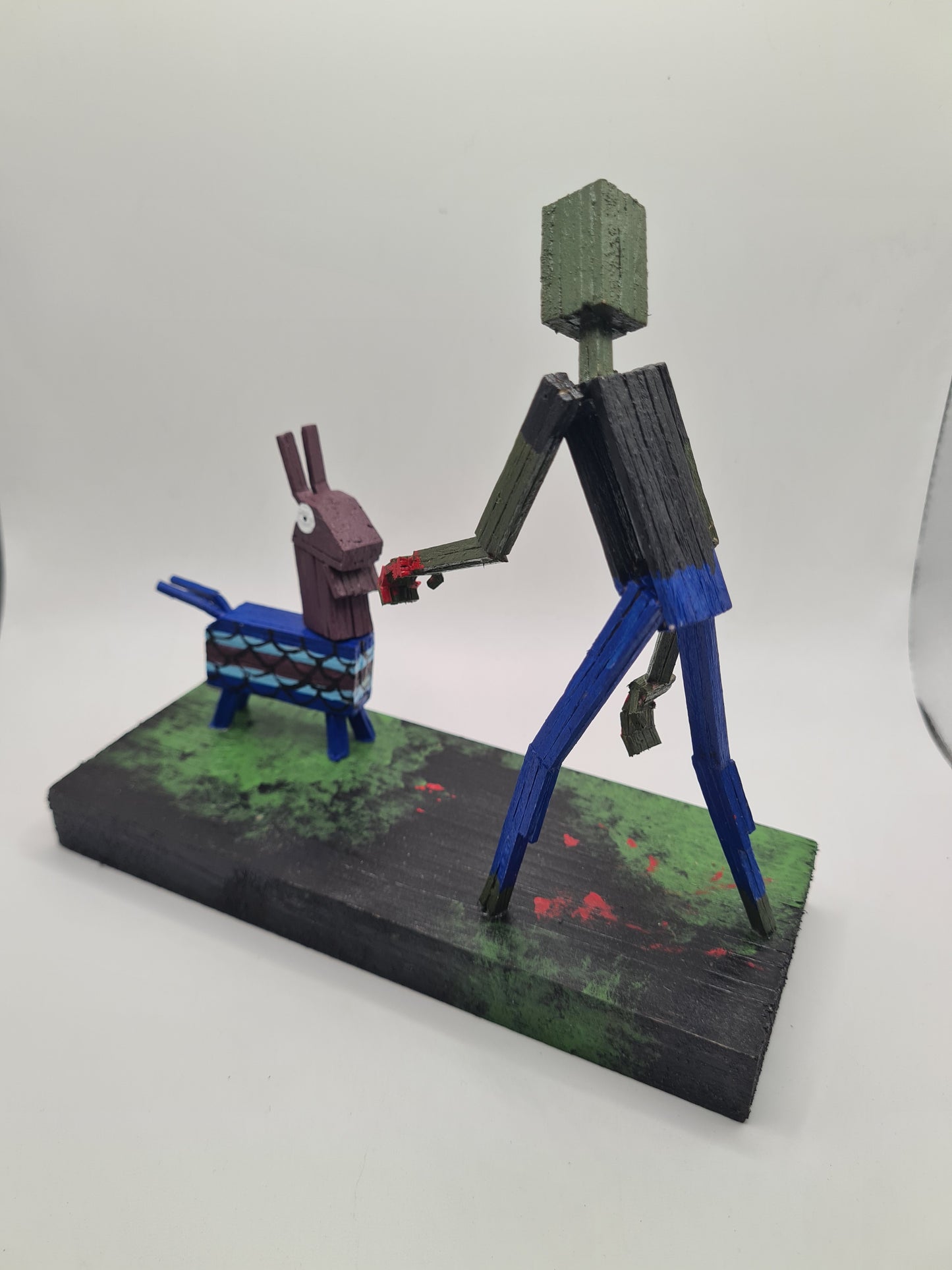 Zombie Vs Loot Llama Two -  Handcrafted Wooden Matchstick Figures - Gifts, Ornaments and Decor By Tiggidy Designs