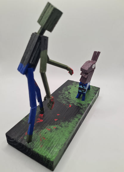 Zombie Vs Loot Llama Two -  Handcrafted Wooden Matchstick Figures - Gifts, Ornaments and Decor By Tiggidy Designs