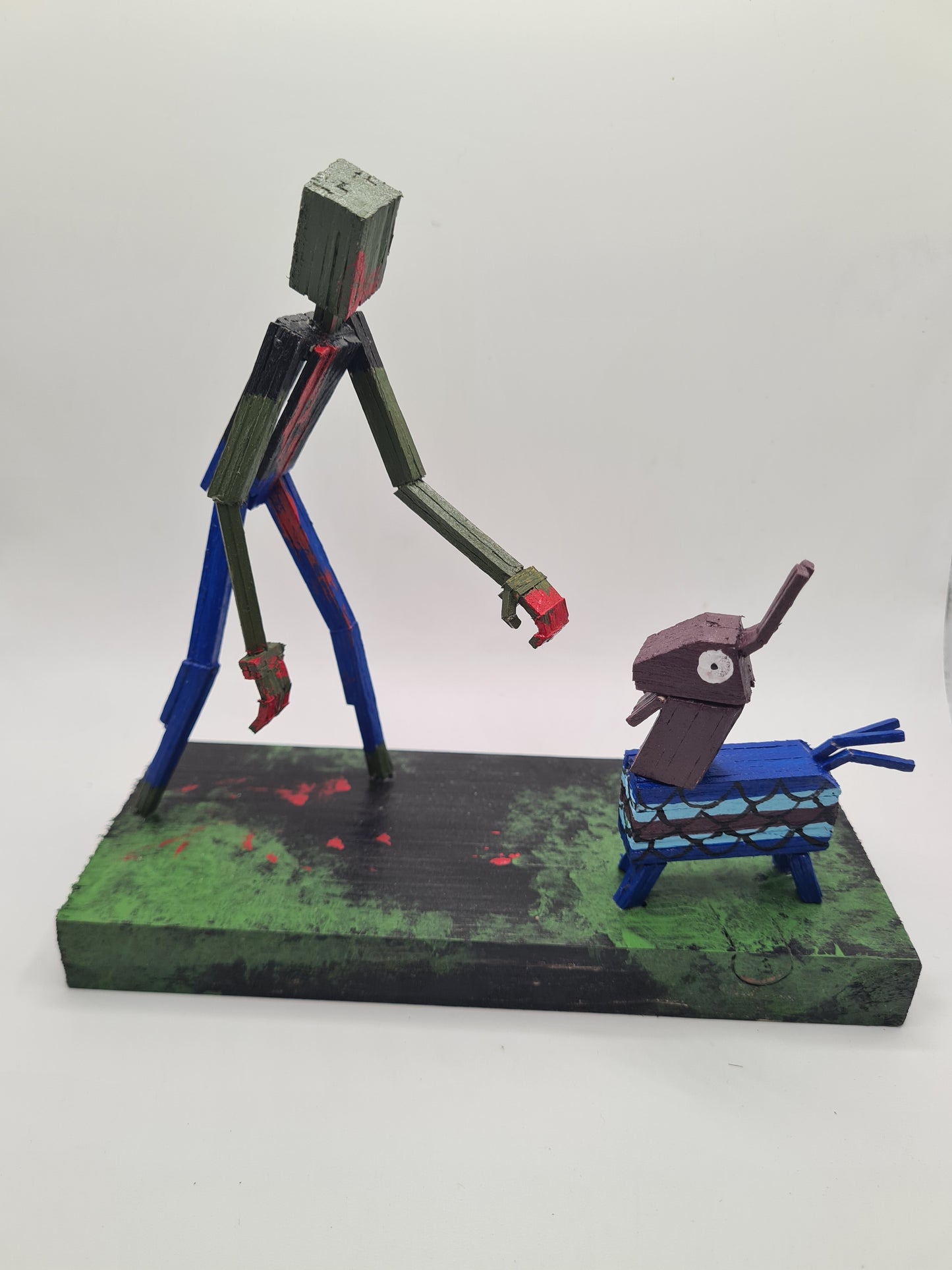 Zombie Vs Loot Llama Two -  Handcrafted Wooden Matchstick Figures - Gifts, Ornaments and Decor By Tiggidy Designs