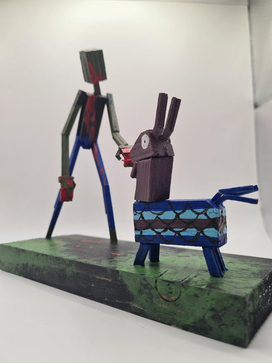 Zombie Vs Loot Llama Two -  Handcrafted Wooden Matchstick Figures - Gifts, Ornaments and Decor By Tiggidy Designs