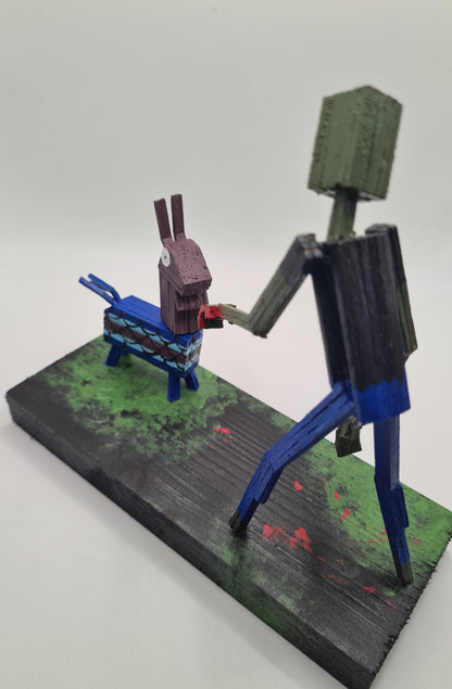 Zombie Vs Loot Llama Two -  Handcrafted Wooden Matchstick Figures - Gifts, Ornaments and Decor By Tiggidy Designs