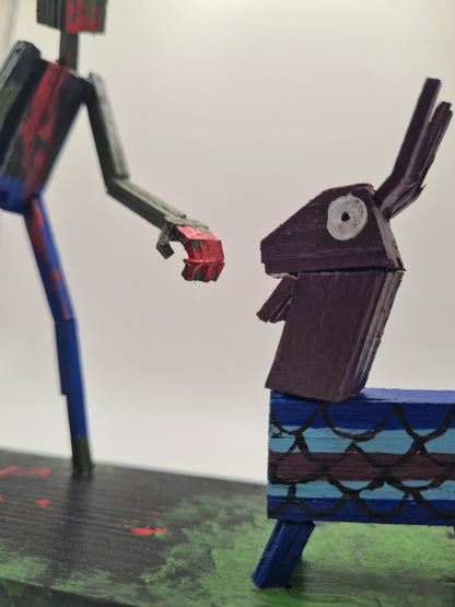 Zombie Vs Loot Llama Two -  Handcrafted Wooden Matchstick Figures - Gifts, Ornaments and Decor By Tiggidy Designs