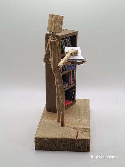 Book Lover - Handcrafted Wooden Matchstick Figures - Gifts, Ornaments and Decor By Tiggidy Designs