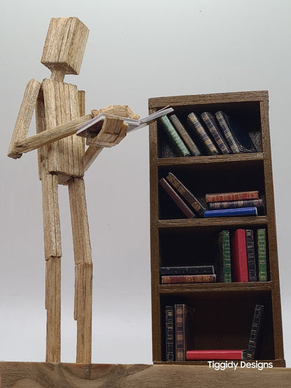 Book Lover - Handcrafted Wooden Matchstick Figures - Gifts, Ornaments and Decor By Tiggidy Designs