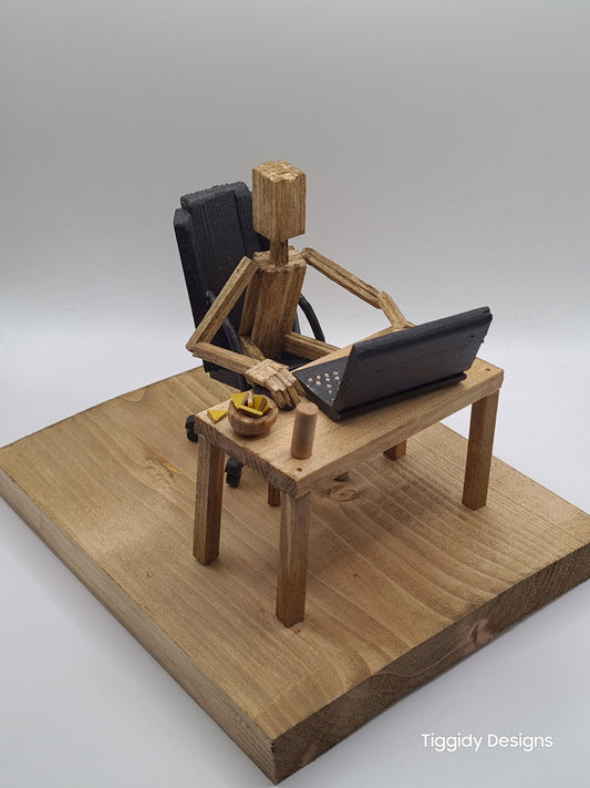 Laptop Gamer - Handcrafted Wooden Matchstick Figures - Gifts, Ornaments and Decor By Tiggidy Designs