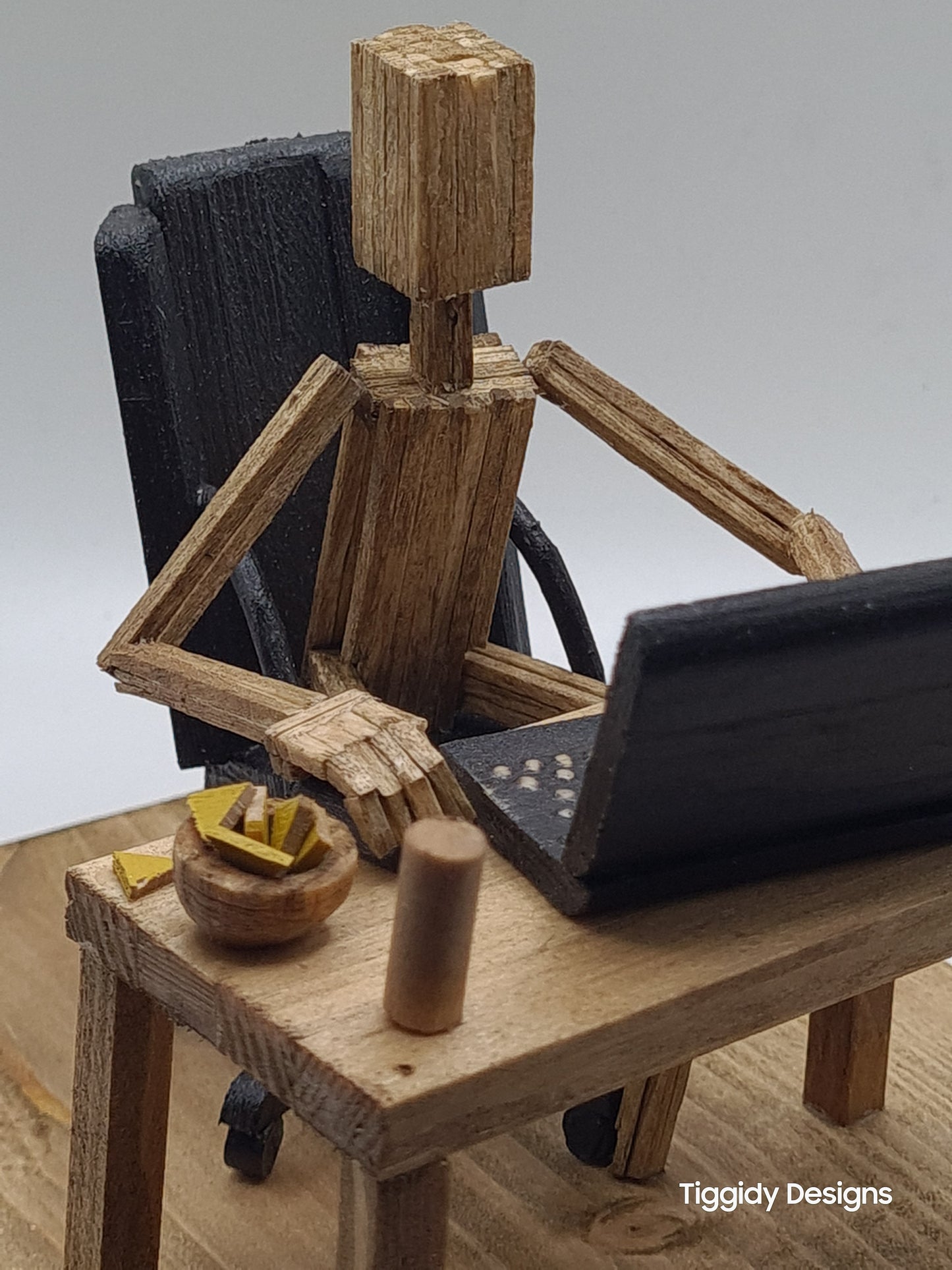 Laptop Gamer - Handcrafted Wooden Matchstick Figures - Gifts, Ornaments and Decor By Tiggidy Designs