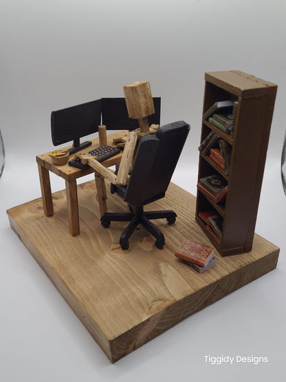 PC Gamer Dual Screen - Handcrafted Wooden Matchstick Figures - Gifts, Ornaments and Decor By Tiggidy Designs