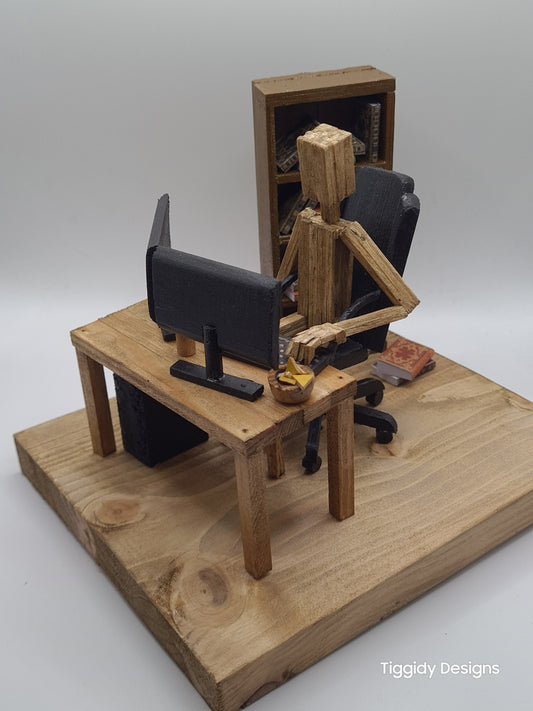 PC Gamer Dual Screen - Handcrafted Wooden Matchstick Figures - Gifts, Ornaments and Decor By Tiggidy Designs