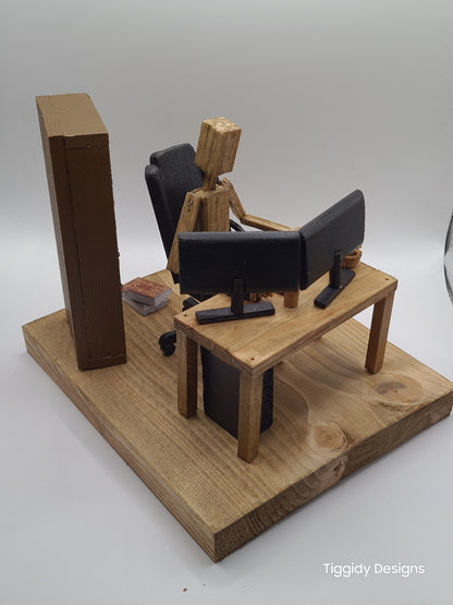 PC Gamer Dual Screen - Handcrafted Wooden Matchstick Figures - Gifts, Ornaments and Decor By Tiggidy Designs