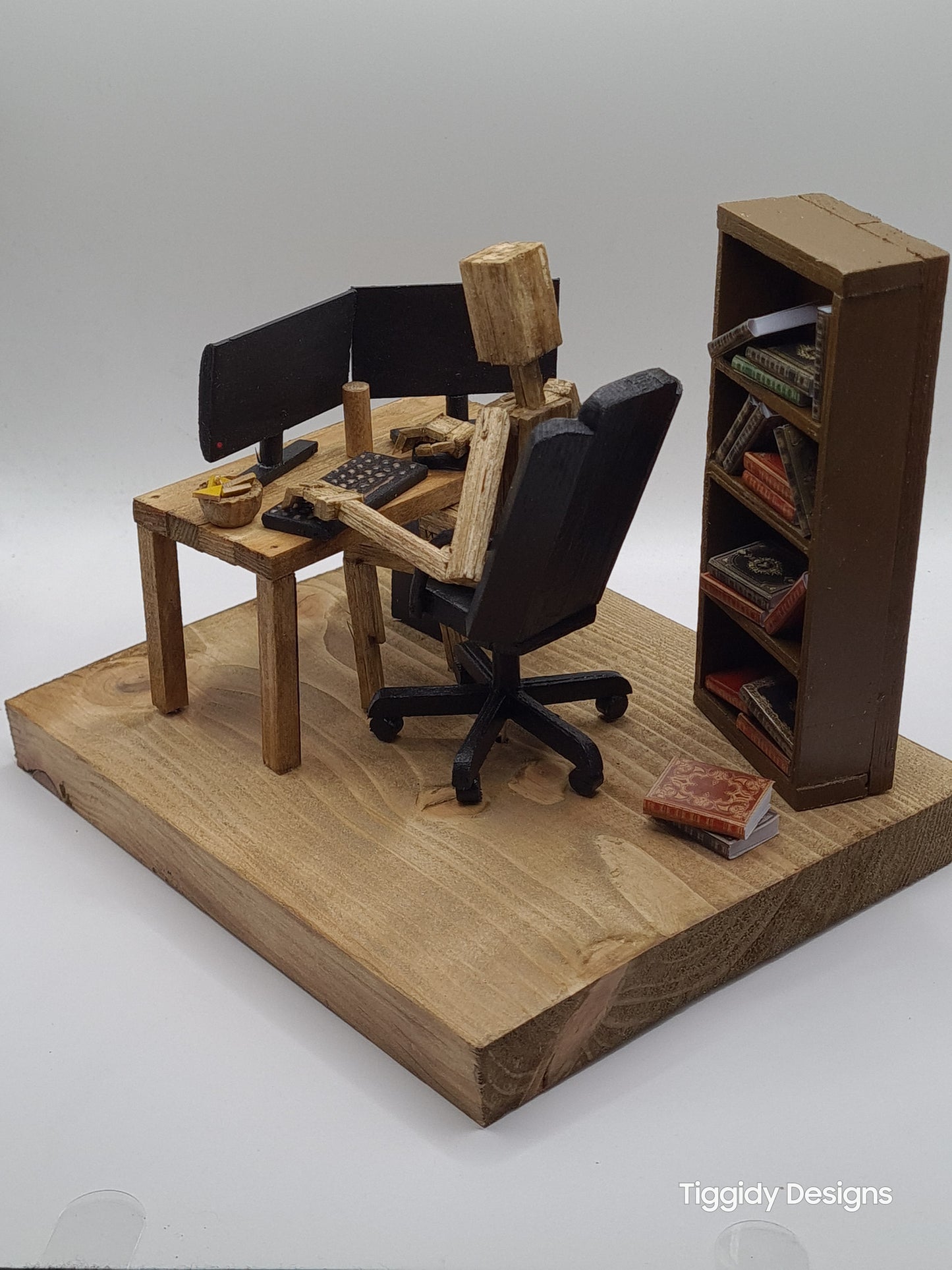 PC Gamer Dual Screen - Handcrafted Wooden Matchstick Figures - Gifts, Ornaments and Decor By Tiggidy Designs