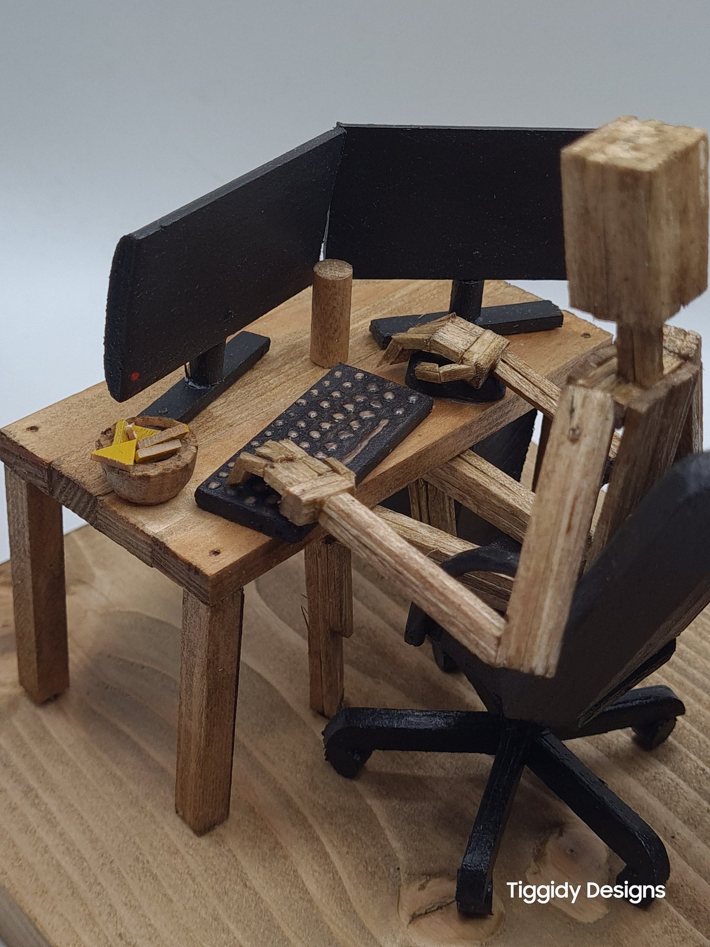 PC Gamer Dual Screen - Handcrafted Wooden Matchstick Figures - Gifts, Ornaments and Decor By Tiggidy Designs