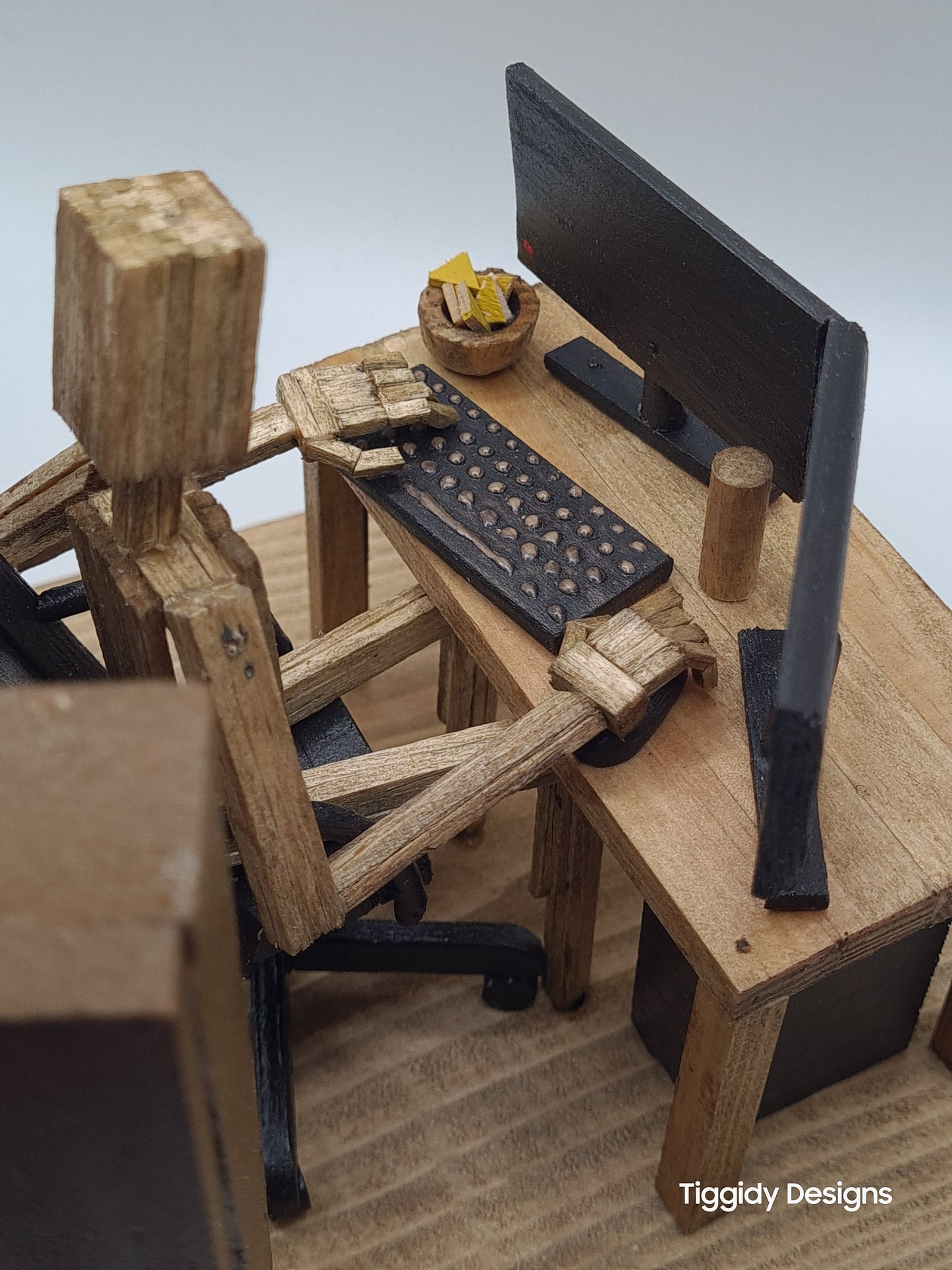 PC Gamer Dual Screen - Handcrafted Wooden Matchstick Figures - Gifts, Ornaments and Decor By Tiggidy Designs