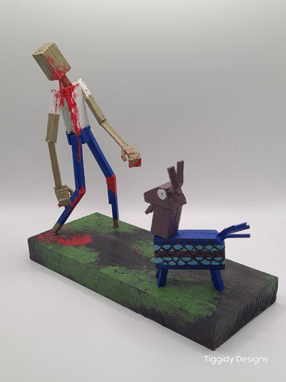 Zombie Vs Loot Llama One-  Handcrafted Wooden Matchstick Figures - Gifts, Ornaments and Decor By Tiggidy Designs