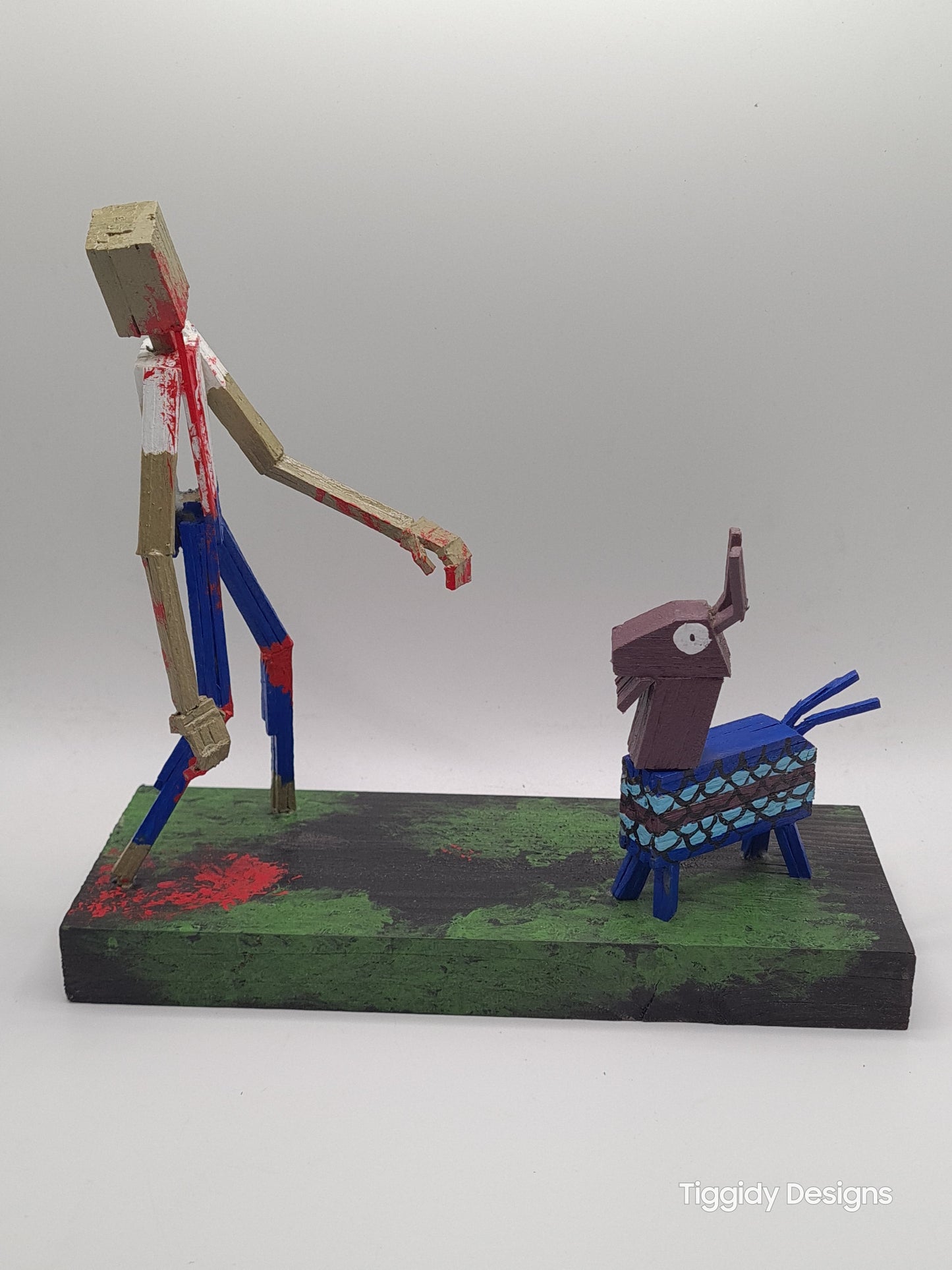 Zombie Vs Loot Llama One-  Handcrafted Wooden Matchstick Figures - Gifts, Ornaments and Decor By Tiggidy Designs