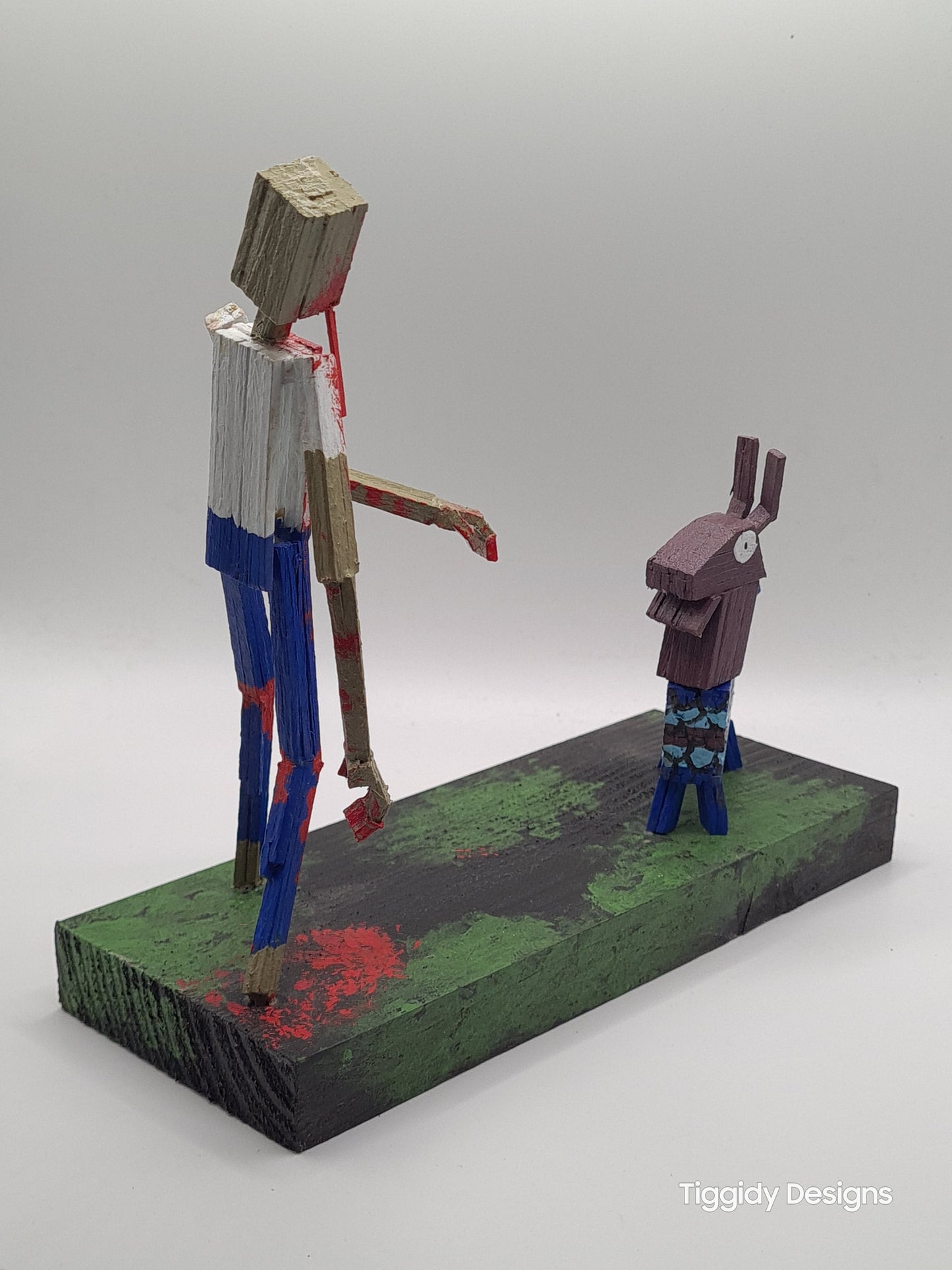 Zombie Vs Loot Llama One-  Handcrafted Wooden Matchstick Figures - Gifts, Ornaments and Decor By Tiggidy Designs