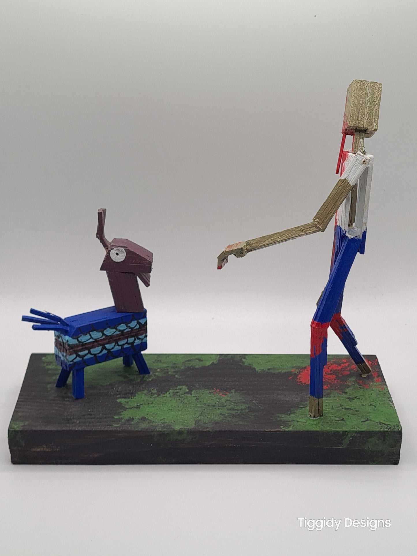 Zombie Vs Loot Llama One-  Handcrafted Wooden Matchstick Figures - Gifts, Ornaments and Decor By Tiggidy Designs