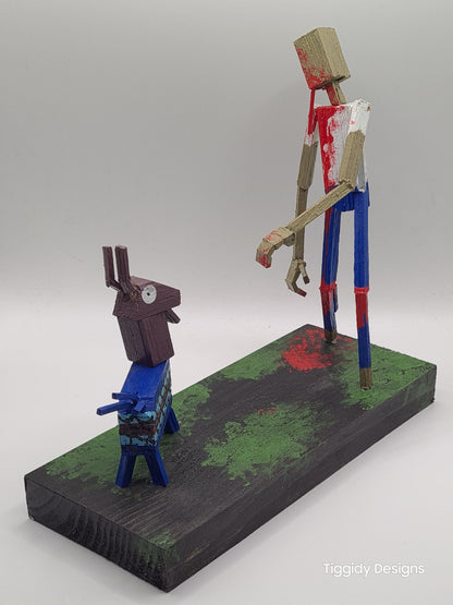 Zombie Vs Loot Llama One-  Handcrafted Wooden Matchstick Figures - Gifts, Ornaments and Decor By Tiggidy Designs