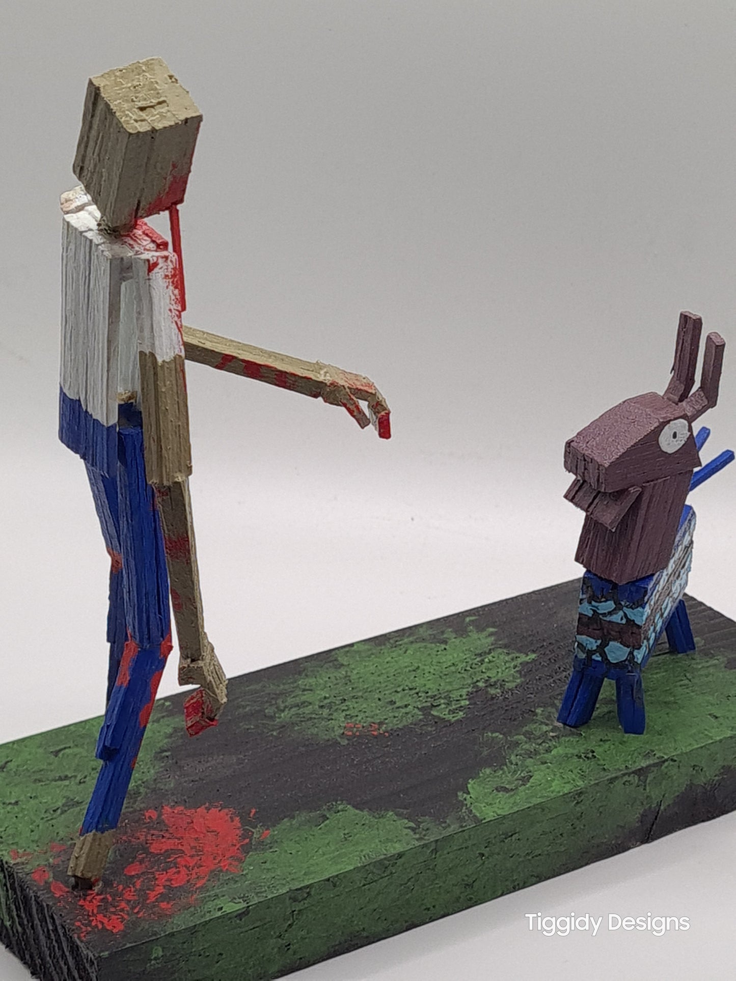 Zombie Vs Loot Llama One-  Handcrafted Wooden Matchstick Figures - Gifts, Ornaments and Decor By Tiggidy Designs