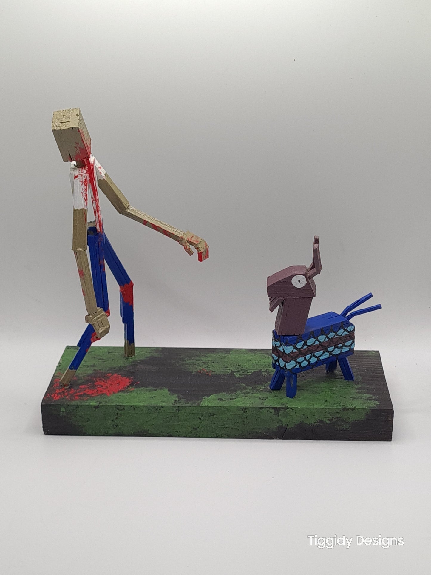 Zombie Vs Loot Llama One-  Handcrafted Wooden Matchstick Figures - Gifts, Ornaments and Decor By Tiggidy Designs