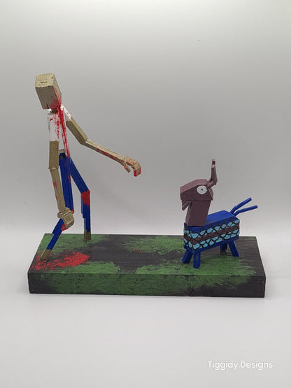 Zombie Vs Loot Llama One-  Handcrafted Wooden Matchstick Figures - Gifts, Ornaments and Decor By Tiggidy Designs