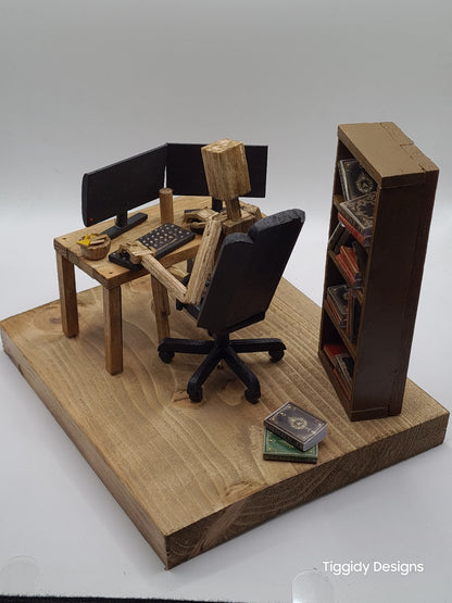 PC Gamer Dual Screen - Handcrafted Wooden Matchstick Figures - Gifts, Ornaments and Decor By Tiggidy Designs